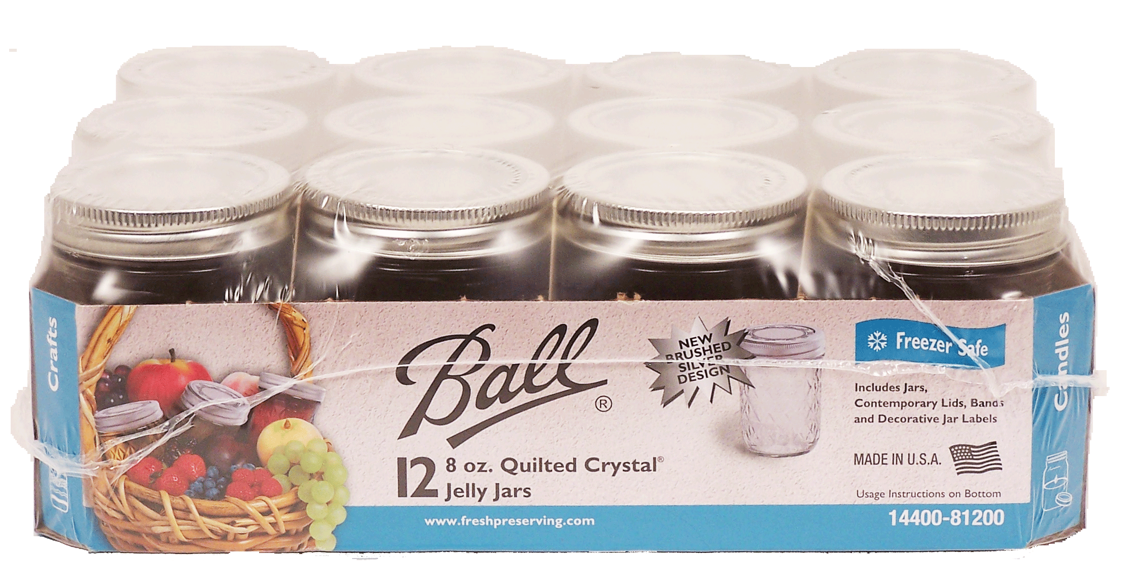 Ball  quilted crystal 8-ounce jelly jars; includes bands, decorative dome lids & decorative jar labels Full-Size Picture